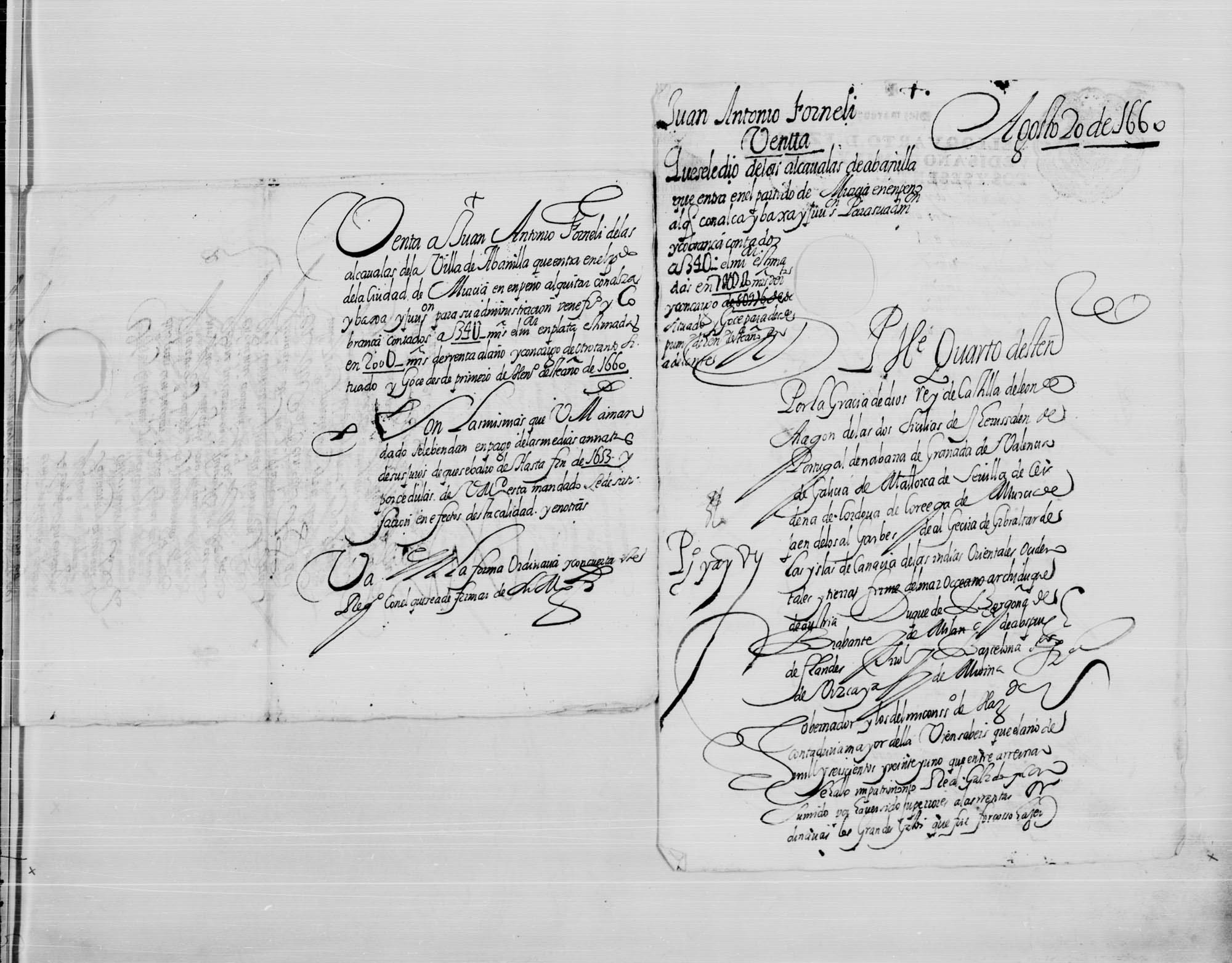Escritura de venta a favor de Juan Antonio Forneli de las alcabalas de Abanilla, partido de Murcia, con jurisdicción sobre ellas.
